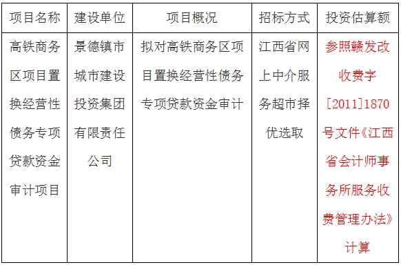 高鐵商務區(qū)項目置換經(jīng)營性債務專項貸款資金審計項目計劃公告