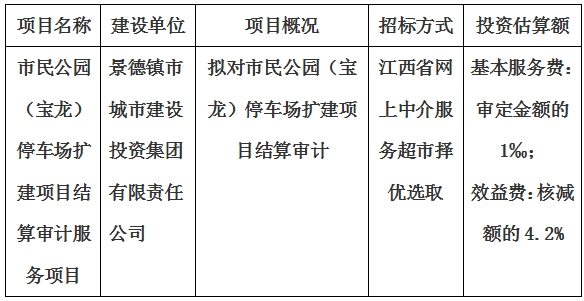 市民公園（寶龍）停車場擴建項目結(jié)算審計服務(wù)項目計劃公告