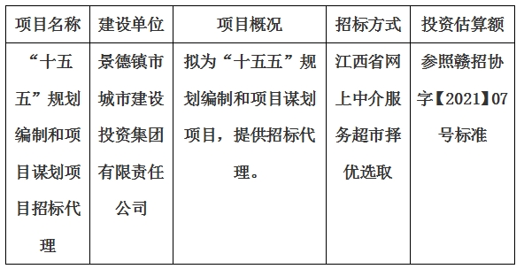 “十五五”規(guī)劃編制和項目謀劃項目招標代理計劃公告