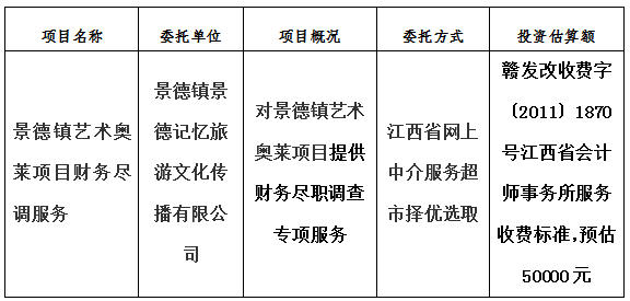 景德鎮(zhèn)藝術(shù)奧萊項目財務(wù)盡調(diào)服務(wù)計劃公告